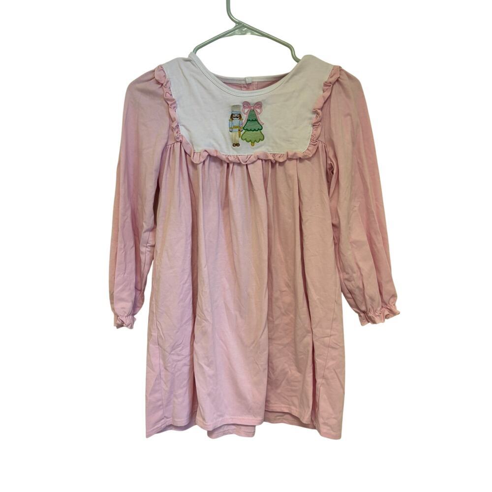 Christmas dress with nutcracker and Christmas tree embroidery Pink Size 8